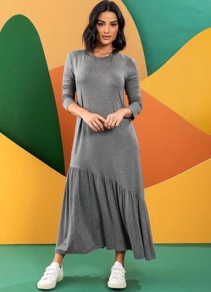 Quintess - Vestido Mescla Escuro em Malha de Viscose - QUINTESS