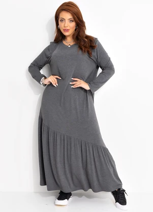 Quintess - Vestido Mescla Escuro em Malha de Viscose - QUINTESS