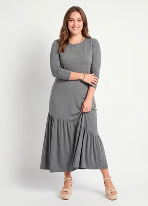 Quintess - Vestido Mescla Escuro em Malha de Viscose - QUINTESS