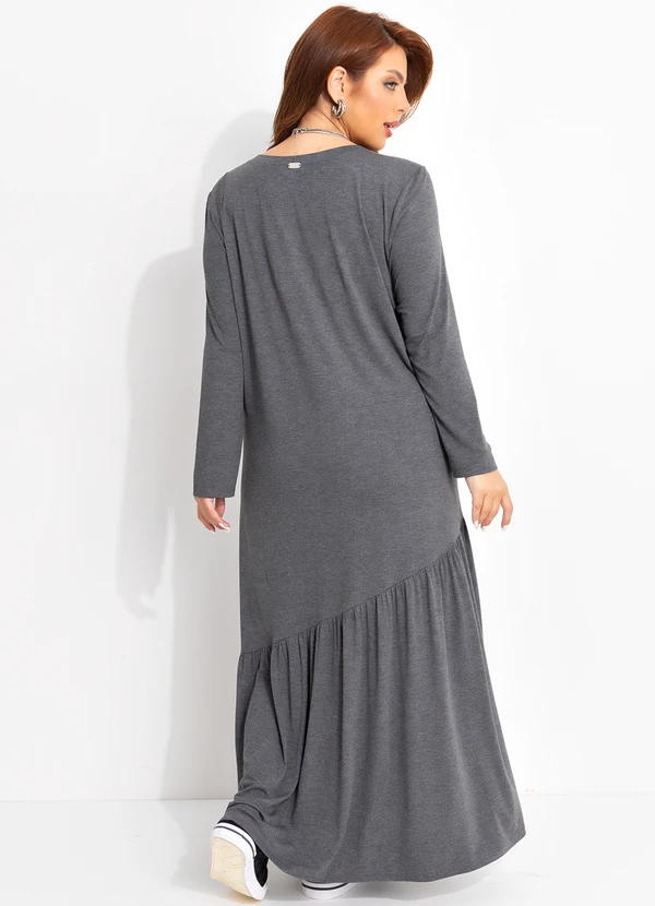 Quintess - Vestido Mescla Escuro em Malha de Viscose 5