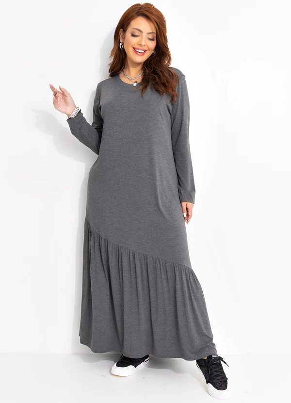 Quintess - Vestido Mescla Escuro em Malha de Viscose 6