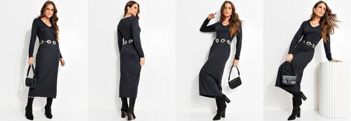 Vestido Mescla Escuro em Moletinho de Viscose
