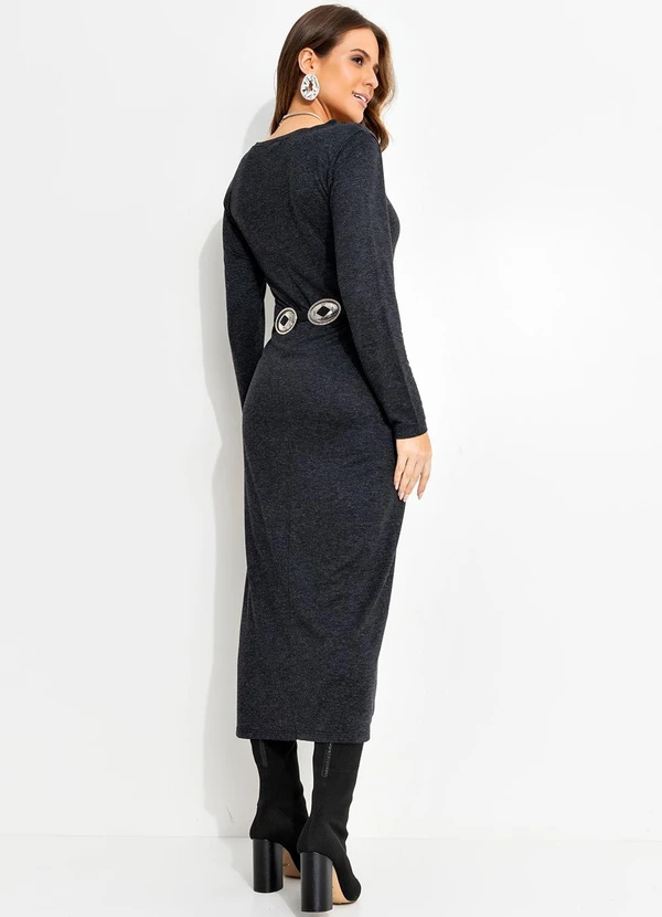 Quintess - Vestido Mescla Escuro em Moletinho de Viscose 2