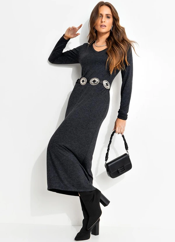 Quintess - Vestido Mescla Escuro em Moletinho de Viscose 3