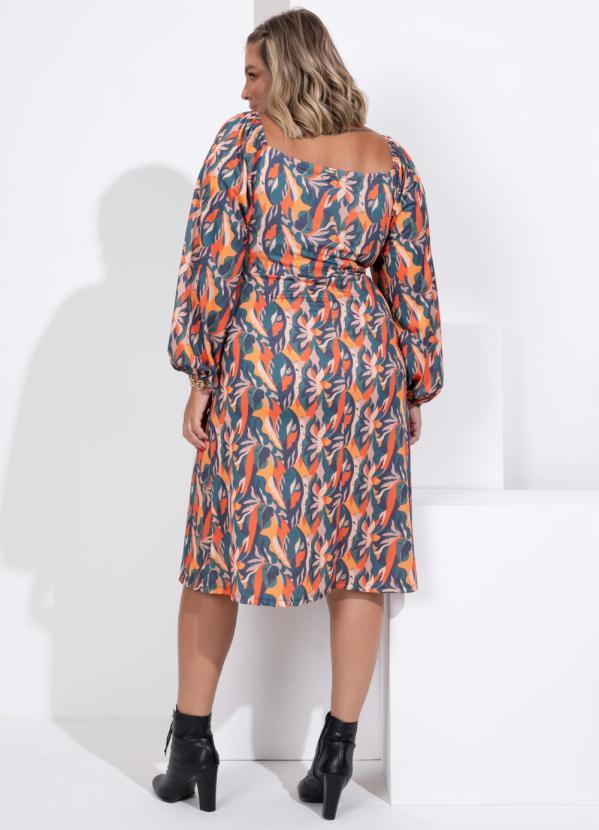 Outlet - Vestido Midi Abstrato Color com Mangas Bufantes 2