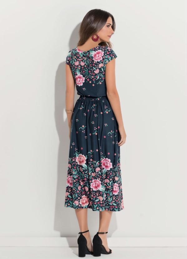 Quintess - Vestido Midi Acinturado Barrado Preto 2