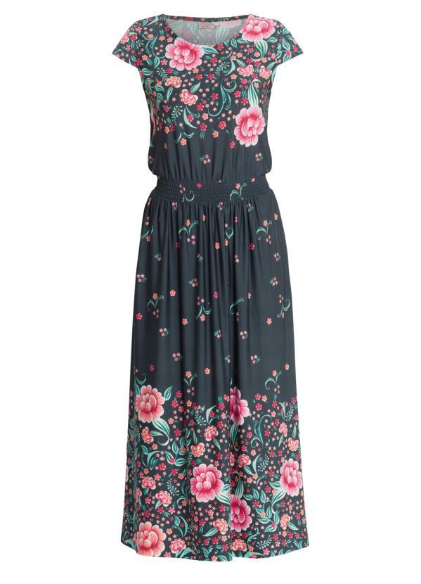 Quintess - Vestido Midi Acinturado Barrado Preto 4