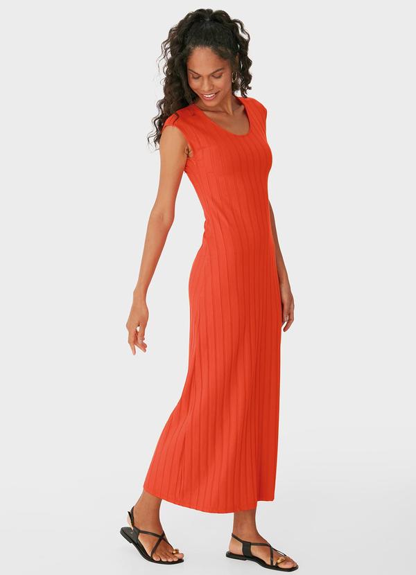 Malwee - Vestido Mídi Acinturado Canelado Laranja 2