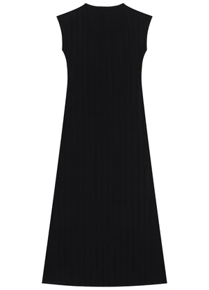 Malwee - Vestido Mídi Acinturado Canelado Preto - MALWEE