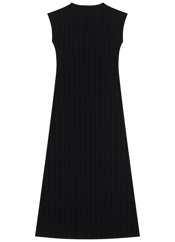 Malwee - Vestido Mídi Acinturado Canelado Preto