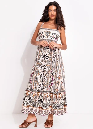 Farm - Vestido Midi Adriele Bege - FARM