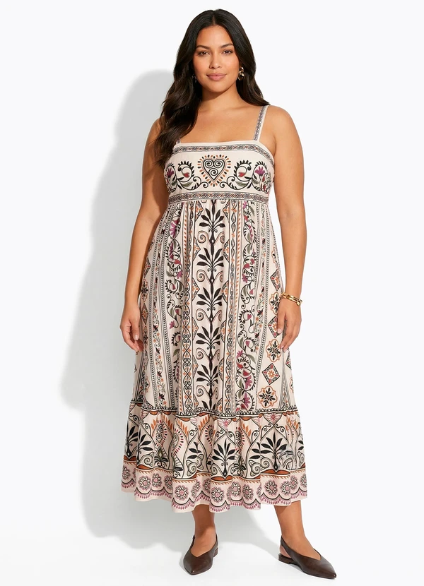 Farm - Vestido Midi Adriele Bege