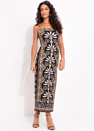 Farm - Vestido Midi Adriele Preto - FARM