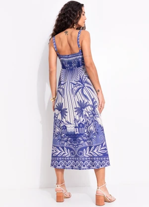 Farm - Vestido Midi Afeto Tropical Azul - FARM