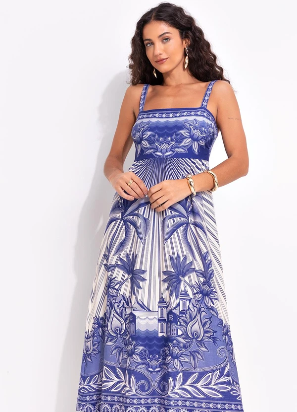 Farm - Vestido Midi Afeto Tropical Azul 4