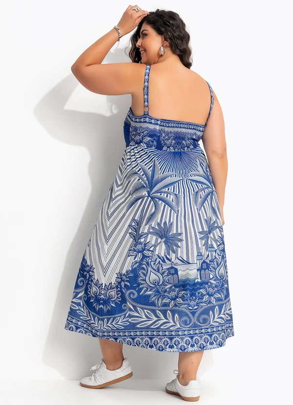 Farm - Vestido Midi Afeto Tropical Azul 8