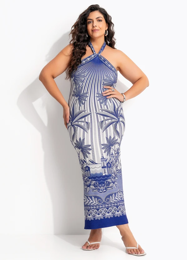 Farm - Vestido Midi Afeto Tropical Azul 7