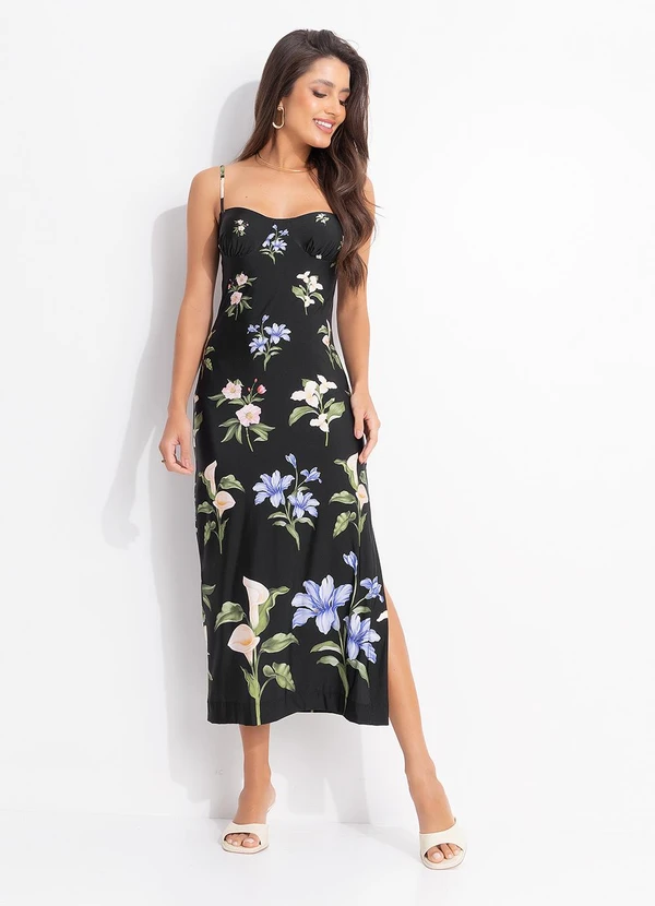 Farm - Vestido Midi Água de Flor Preto 1