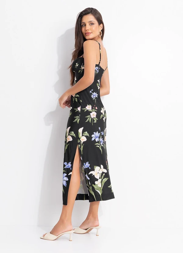 Farm - Vestido Midi Água de Flor Preto 2