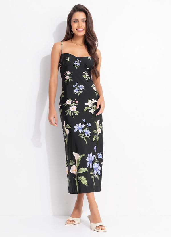Farm - Vestido Midi Água de Flor Preto 3