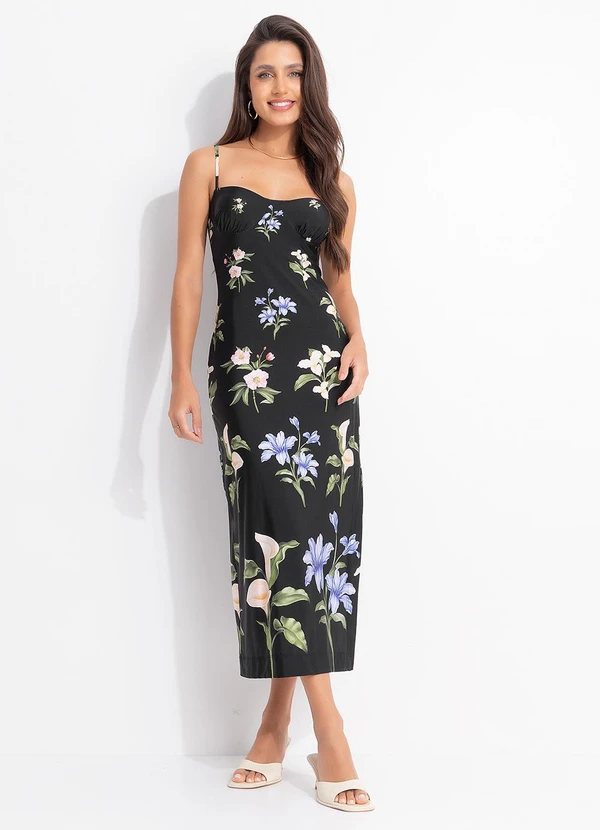 Farm - Vestido Midi Água de Flor Preto 3