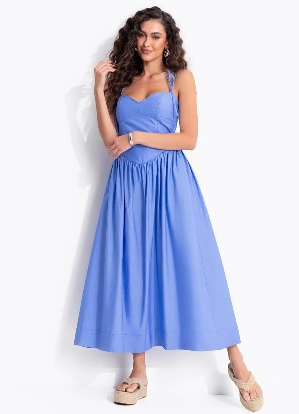 Farm - Vestido Midi Alça Azul