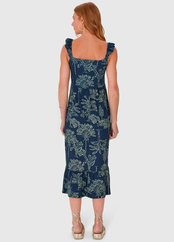 Malwee - Vestido Midi Alça Babado em Viscose Stretch Azul 2