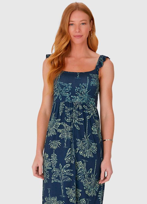 Malwee - Vestido Midi Alça Babado em Viscose Stretch Azul 4