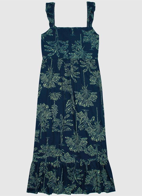 Malwee - Vestido Midi Alça Babado em Viscose Stretch Azul 6