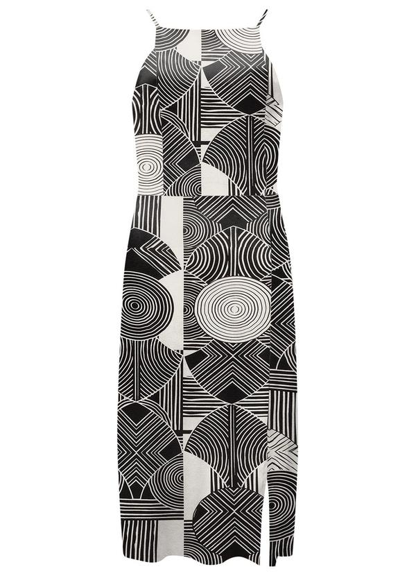Lunender - Vestido Midi Alça Fina Fenda Lateral Crepe Preto
