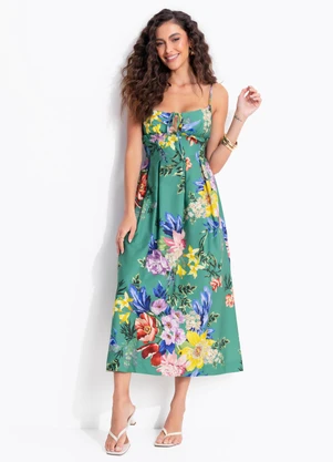 Farm - Vestido Midi Alça Floral Leni Verde - FARM