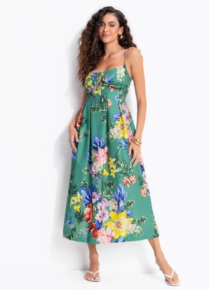 Farm - Vestido Midi Alça Floral Leni Verde - FARM