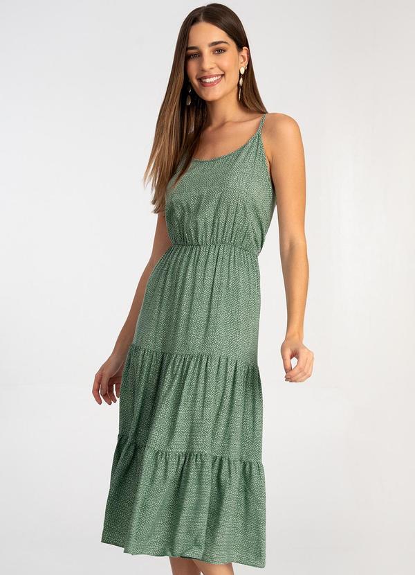 Lunender - Vestido Midi Alças em Viscose Estampado Verde