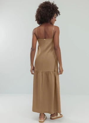 Angel - Vestido Midi Alcas Tricoline Marrom - ANGEL