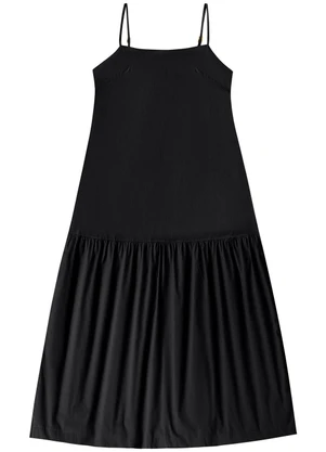 Angel - Vestido Midi Alcas Tricoline Preto - ANGEL