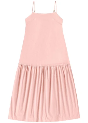 Angel - Vestido Midi Alcas Tricoline Rosa - ANGEL