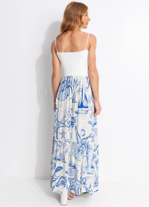 Farm - Vestido Midi Alcinha Cordas e Aves Bege - FARM
