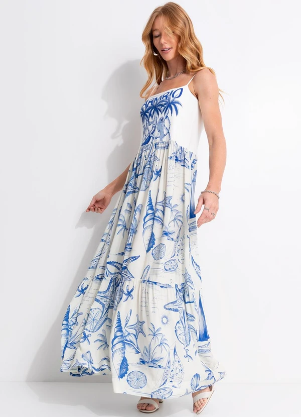 Farm - Vestido Midi Alcinha Cordas e Aves Bege 5