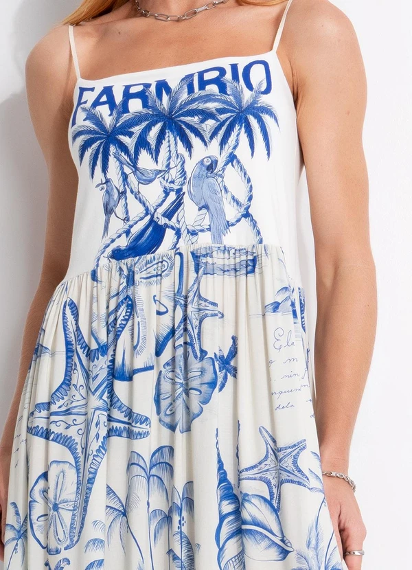 Farm - Vestido Midi Alcinha Cordas e Aves Bege 7