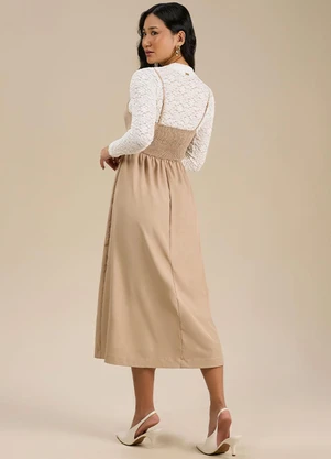 Angel - Vestido Midi Alfaiataria Bege - ANGEL