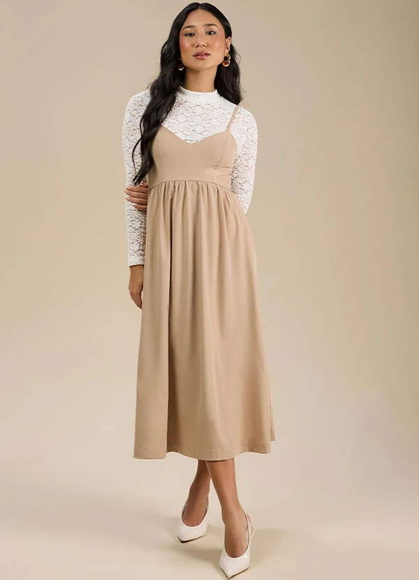 Angel - Vestido Midi Alfaiataria Bege