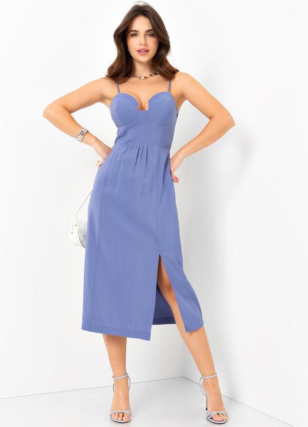 Mob - Vestido Midi Alfaiataria Decote Coração Azul