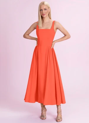 Angel - Vestido Midi Alfaiataria Laranja - ANGEL