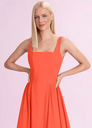 Angel - Vestido Midi Alfaiataria Laranja - ANGEL