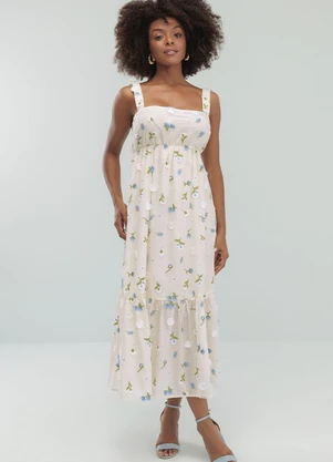 Angel - Vestido Midi Algodao c/ Bordado Branco - ANGEL