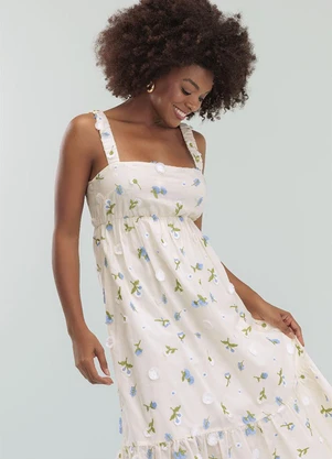 Angel - Vestido Midi Algodão com Bordado Branco - ANGEL