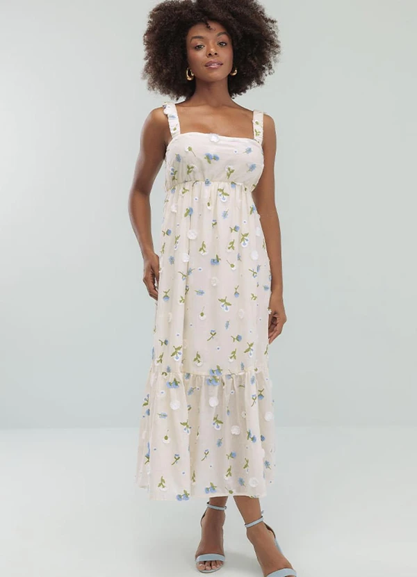 Angel - Vestido Midi Algodao c/ Bordado Branco 1