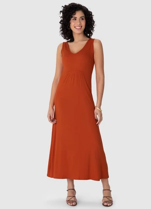 Malwee - Vestido Mídi Amplo Canelado Laranja - MALWEE