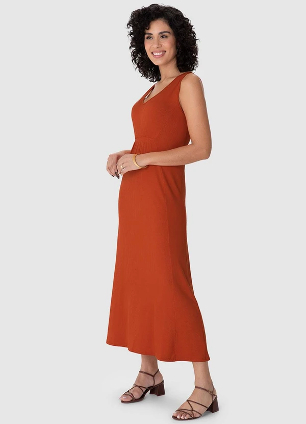 Malwee - Vestido Mídi Amplo Canelado Laranja 3