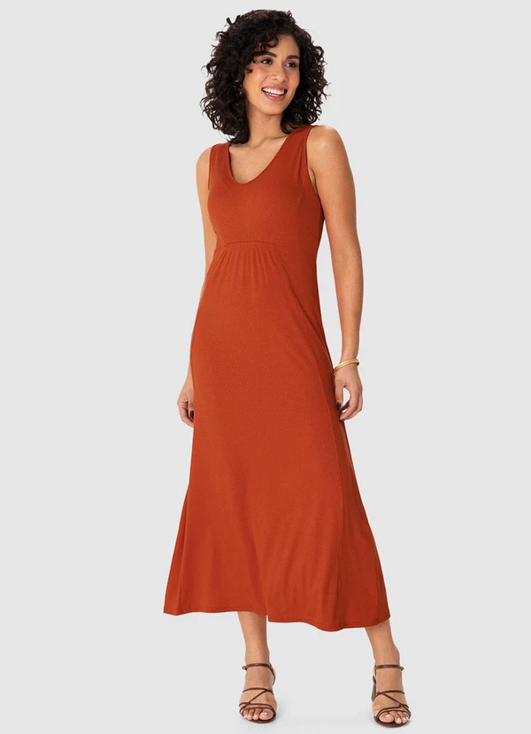 Malwee - Vestido Mídi Amplo Canelado Laranja 4